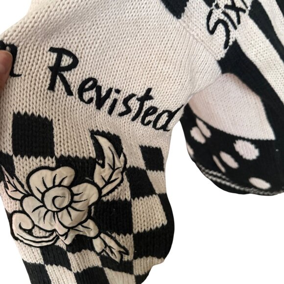 No! Jeans Pop Revolution Black & White Graphic Checkered Cardigan With Floral Kn - Picture 9 of 16